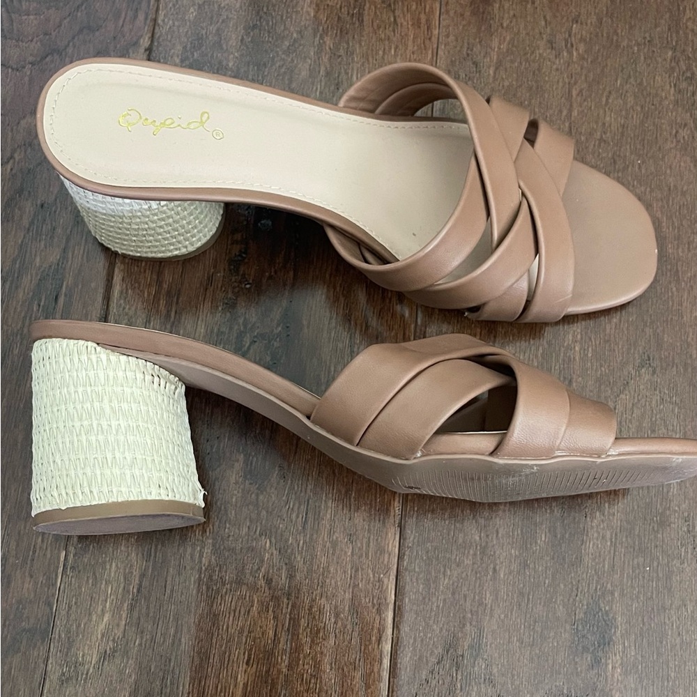 Brown and Cream Mules Round Heel
